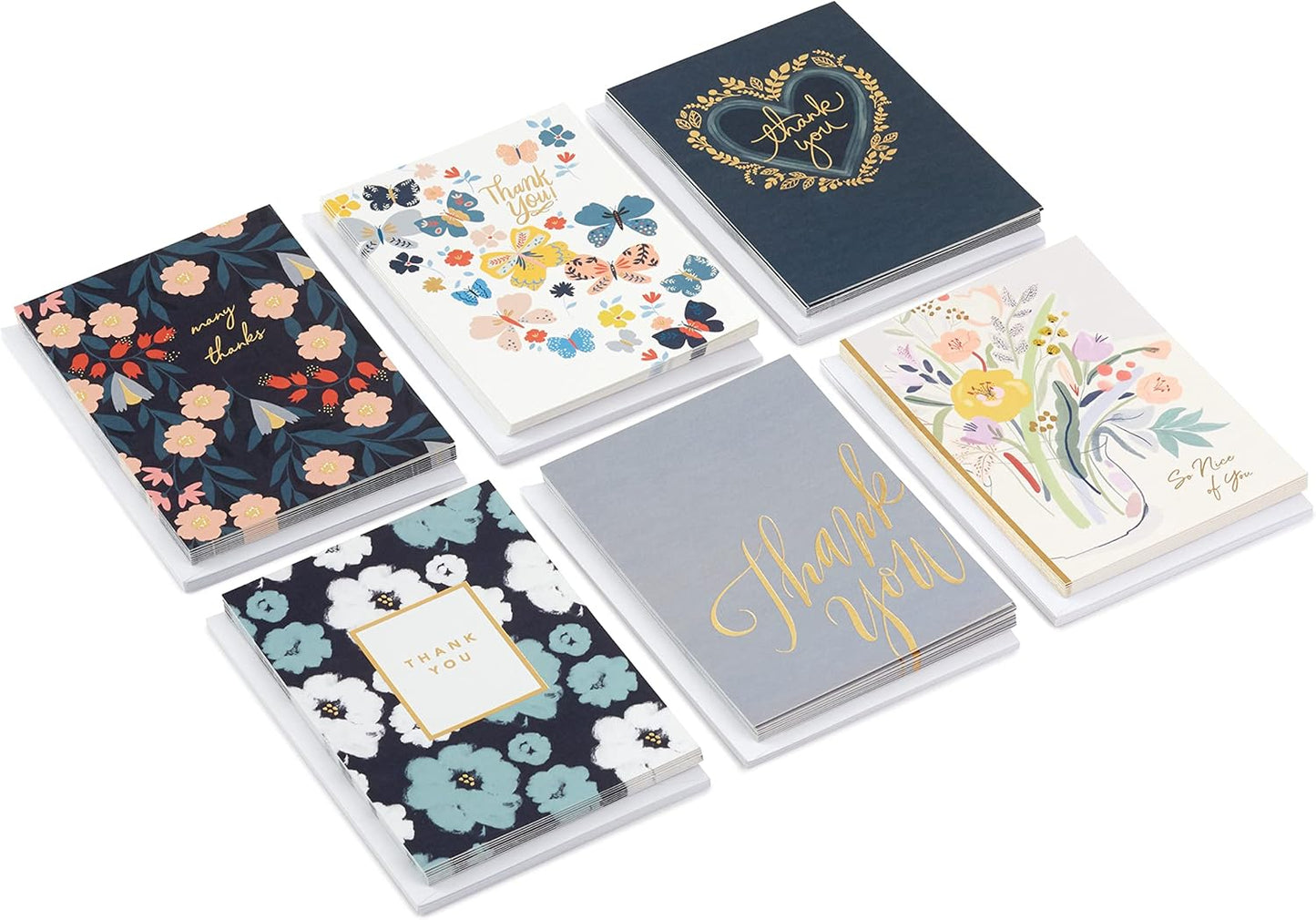 Hallmark Thank You Cards Assortment, Foil Hearts and Flowers (48 Thank You Notes and Envelopes)