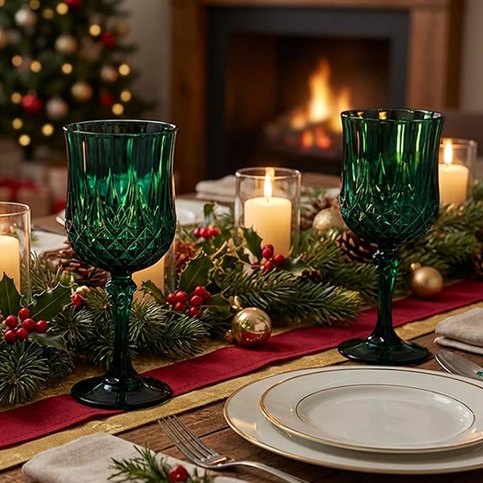 Plastic Wine Glasses, Plastic Goblets Vintage Style Cordial Unbreakable Drinking Glasses, Reusable Drinkware for Wedding Reception, Grand Event Party Supplies, Easter (48, Green)
