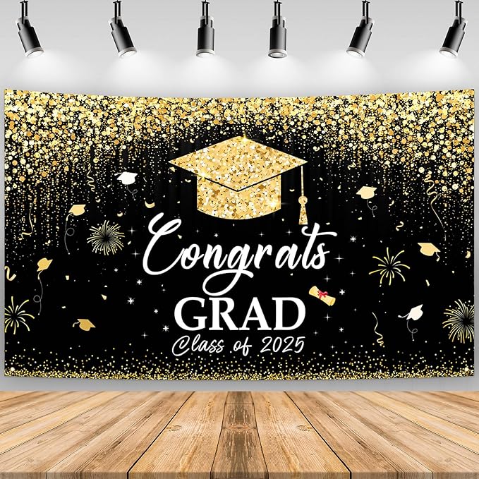 Large School Graduation Party Banner Decorations 72x44 Inch, Graduate Banner for Class of 2025 Ceremony Congratulations Grad School Prom Favors Party Supplies, Garden Flag Photography Background