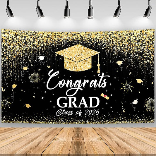 Large School Graduation Party Banner Decorations 72x44 Inch, Graduate Banner for Class of 2025 Ceremony Congratulations Grad School Prom Favors Party Supplies, Garden Flag Photography Background