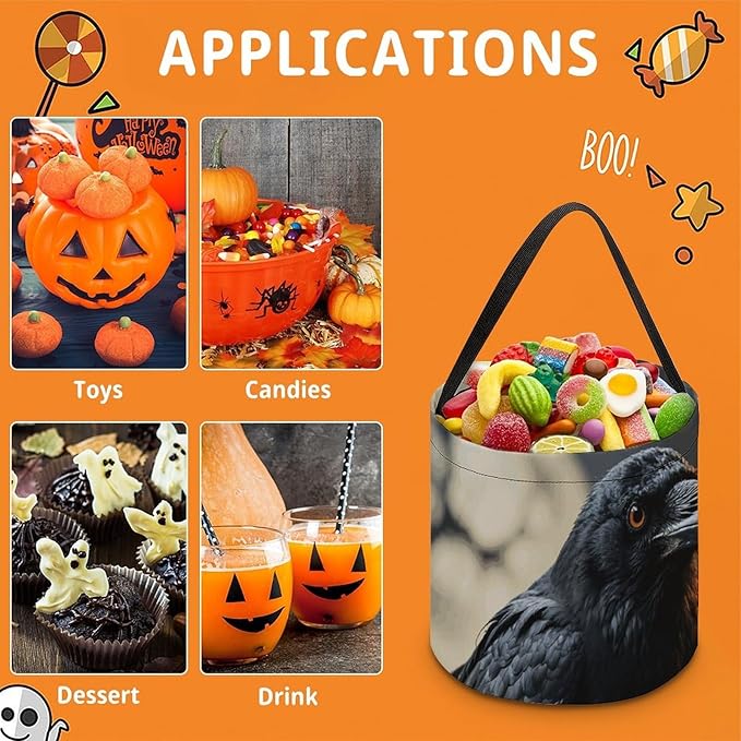Halloween Candy Bucket - Frightening Halloween Crow Trick Or Treat Candy Bag, Gift Bag for Party Favor Supplies