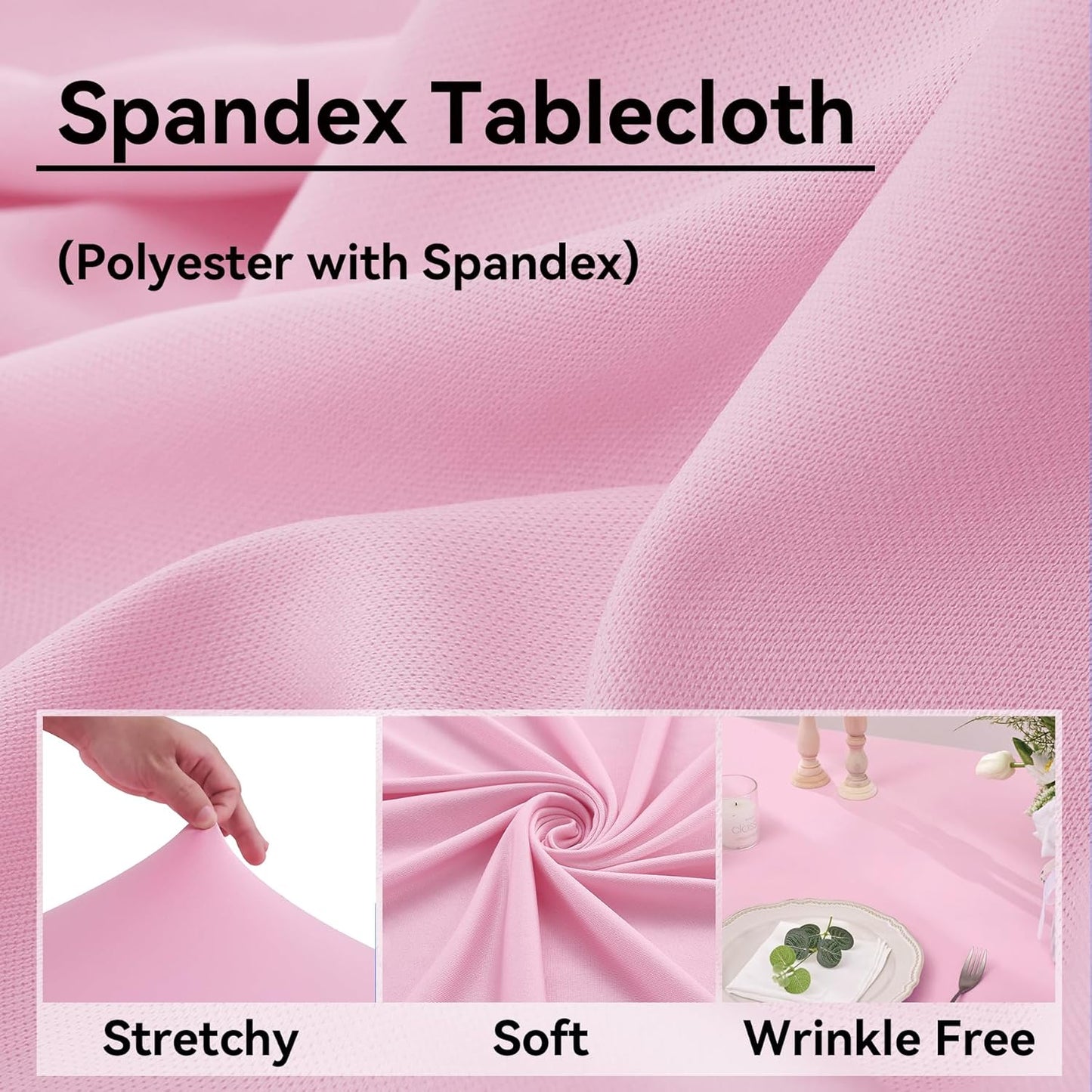 2 pk Baby Pink Spandex Tablecloth 8ft With Ruffled Table Skirt, Wrinkle Free Stretchy Fitted Tablecloths for 8 Foot Rectangle Tables, Elastic Spandex Table Covers for Weddings Parties Banquet