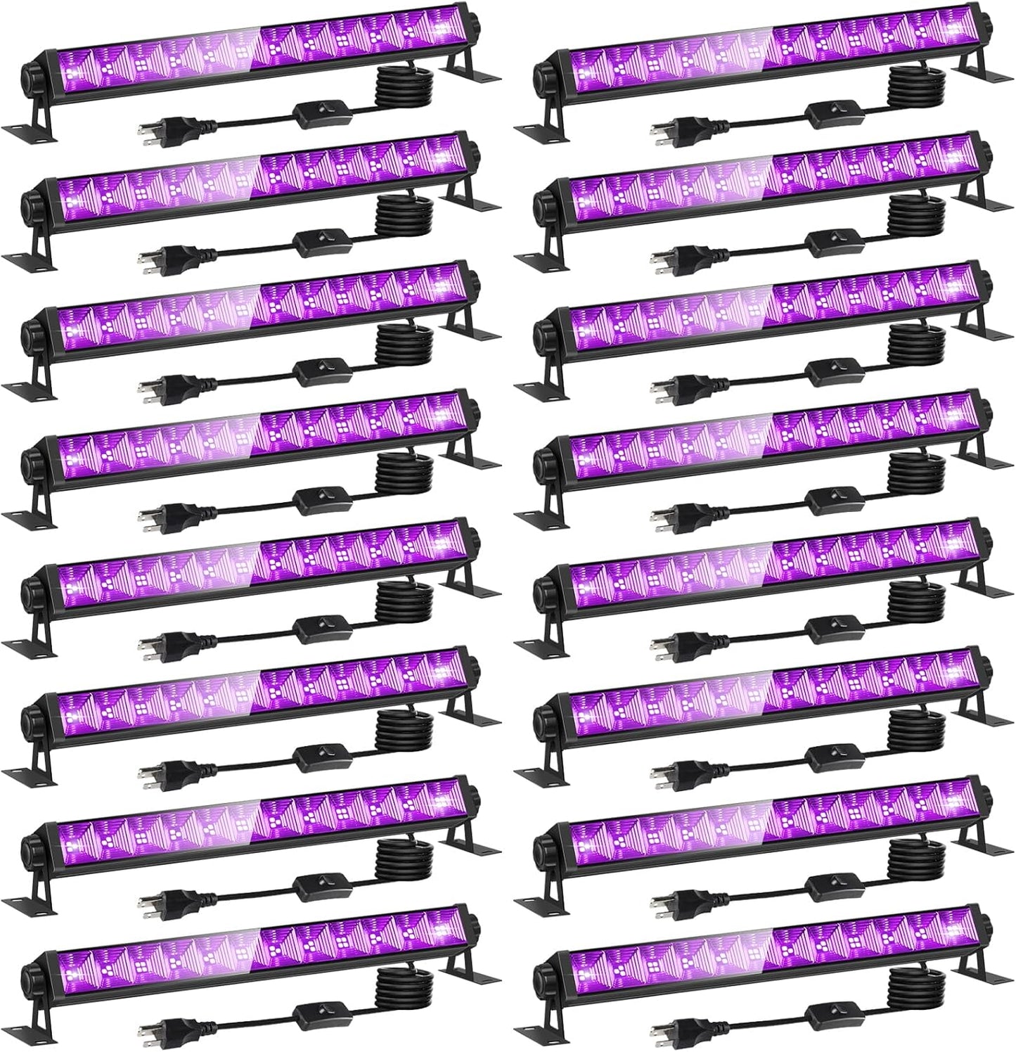 16 Pack 40W LED Black Light Bar, Black Lights Light Up 8000ft² with Switch+Plug+6ft Cord, for Glow Party Supply, Halloween, Bedroom, Body Paint, Fluorescent Party