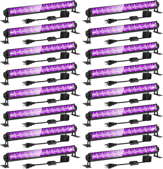 16 Pack 40W LED Black Light Bar, Black Lights Light Up 8000ft² with Switch+Plug+6ft Cord, for Glow Party Supply, Halloween, Bedroom, Body Paint, Fluorescent Party