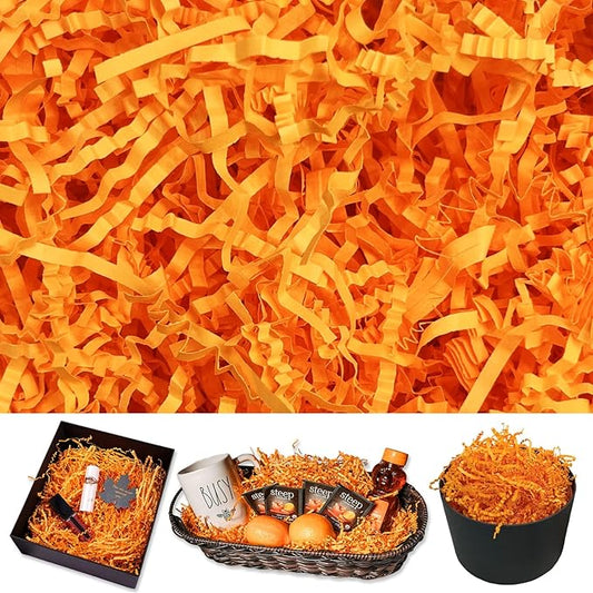 Fluorescent Orange Crinkle Cut Paper Shred Filler, 2 LB Basket Filler Shredded Paper, Confetti Stuffing for Basket Filling, Halloween, Thanksgiving, Christmas Gift Wrapping, Stuffer Party Supplies