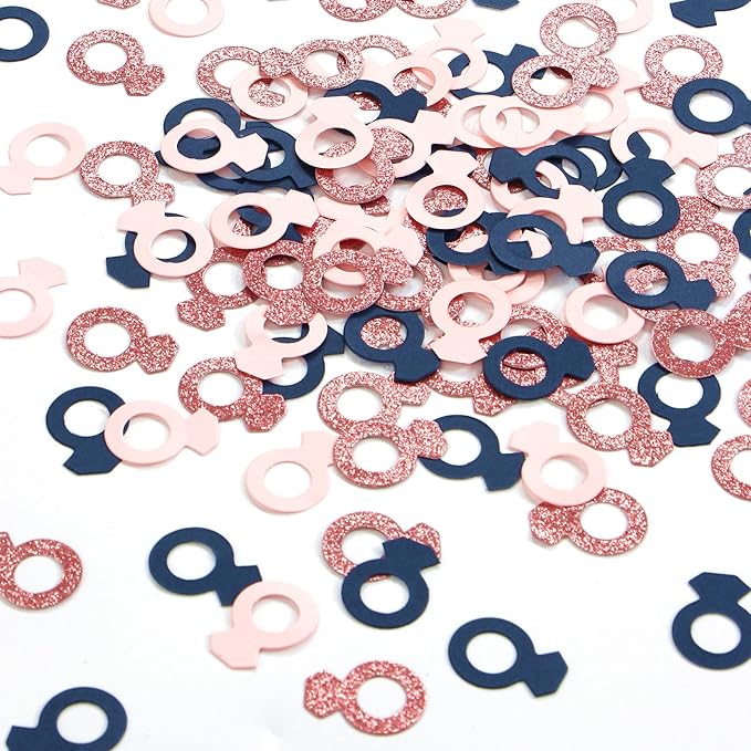 Engagement Bridal-Shower Decorations Ring Confetti,300pcs Navy Blue Pink Rose Gold Paper Confetti Glitter Sprinkles Wedding Bachelorette Decorations Proposal Valentines Day Party Table Decor Panduola