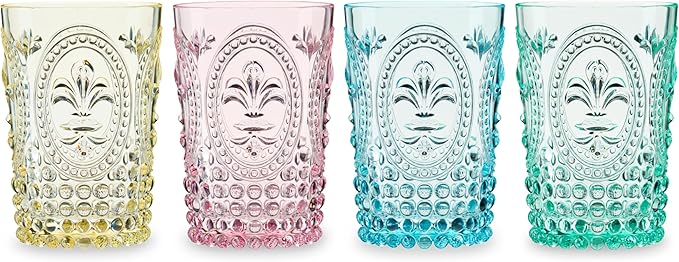 Twine Embossed Acrylic Colorful Drinking Glasses, Durable Shatterproof Tumblers for Cocktails, Wine, Juice, Water, Perfect for Outdoor Parties, BBQs, Poolside & Patio, 10.5 oz, Set of 4, Assorted