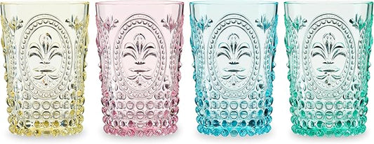 Twine Embossed Acrylic Colorful Drinking Glasses, Durable Shatterproof Tumblers for Cocktails, Wine, Juice, Water, Perfect for Outdoor Parties, BBQs, Poolside & Patio, 10.5 oz, Set of 4, Assorted