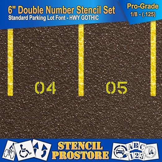 Pavement, Curb, and WheelStop Stencils - 6 inch Double Number Stencil Set - (00-99) - (102 Piece) - 6" x 9" x 1/8" (128 mil) - Pro-Grade