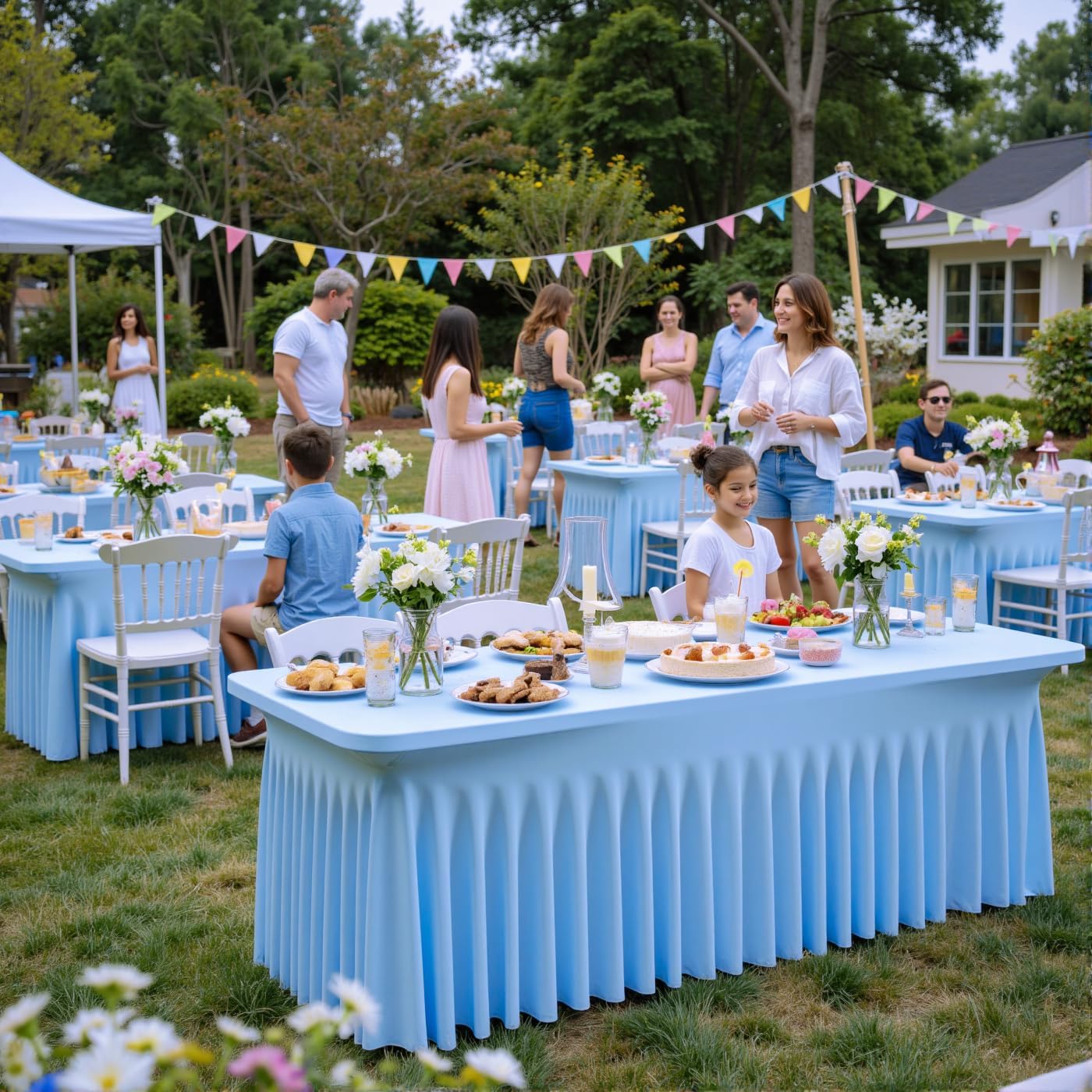 6 Pack Spandex Baby Blue Table Clothes for 6 Foot Rectangle Tables, Wrinkle Free Fitted Tablecloths 6ft Stretchy Table Cloths Skirt for Parties Weddings Birthday Banquet Baby Shower
