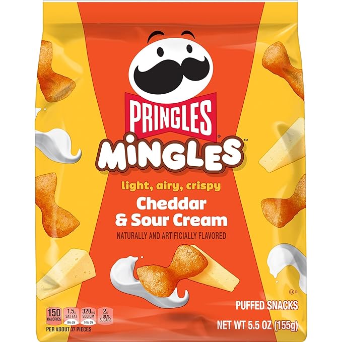 Pringles Mingles Puffed Snacks, Cheddar and Sour Cream, Cheese Puffs, Salty Snacks (6 Bags)