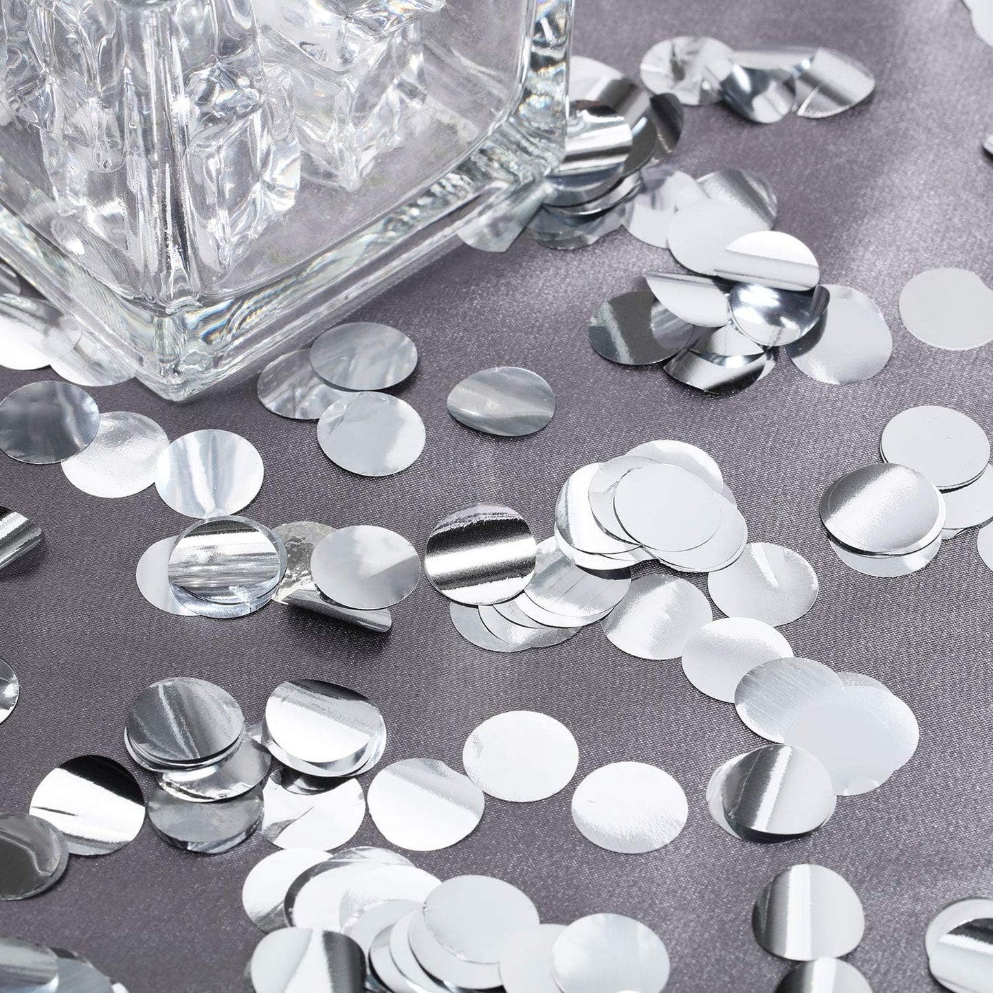 TecUnite Round Tissue Paper Table Confetti Dots for Wedding Birthday Party Decoration, 1.76 oz(Silver Foil Confetti,1.5 cm)