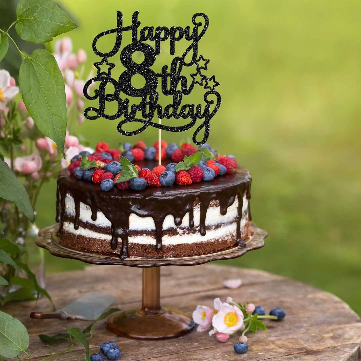 1 Pack Happy 8th Birthday Cake Topper Black Glitter 8th Birthday Cheers to 8 Years Old Birthday Cake Pick for Celebrating 8th Birthday Anniversary Party Cake Decorations Supplies