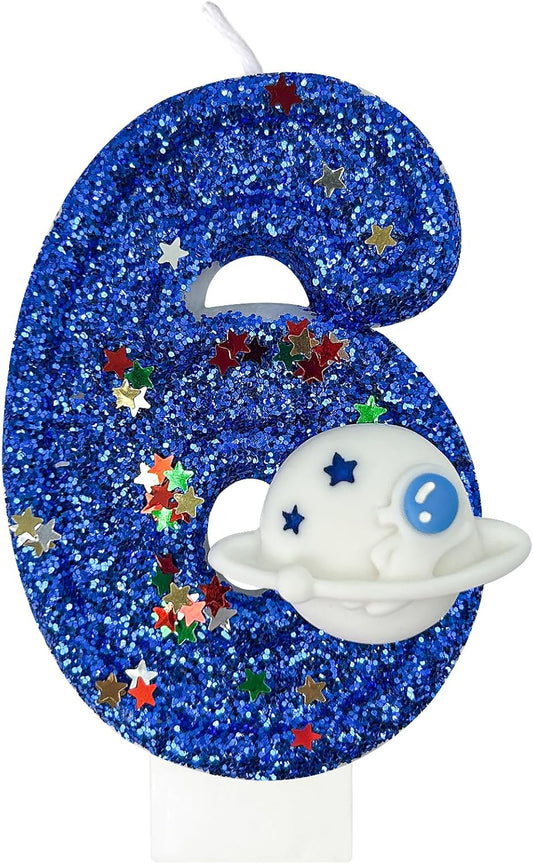HXOUSE Spaceship Number 6 Birthday Candles - Outer Space Universe Birthday Candles for Cake, 6 Candle Topper for Anniversary Celebrations, Astronaut Rocket Party Decorations for Boys