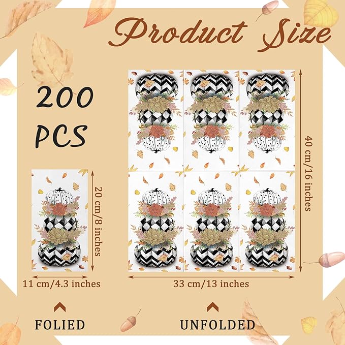 Karenhi 200 Pcs Fall Thanksgiving Paper Napkins Pumpkin Disposable Hand Towels for Bathroom 2 Ply Pumpkin Guest Napkins Thanksgiving Decorative Bathroom Paper Hand Towels for Autumn Birthday Party