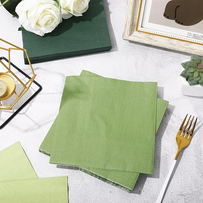 Whaline 150Pcs Sage Green Paper Napkins 3 Colors Dinner Napkins Green Disposable Luncheon Napkins for Party Celebration Gathering Supplies Table Decor