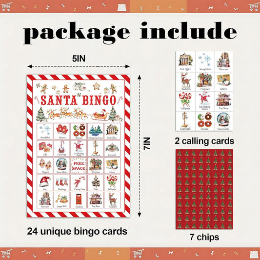 Christmas Party Bingo Game Cards, Santa Bingo Set for Adults Large Group, Winter Holiday Fun Party Games, Xmas Activities Icebreaker Games, for Family Friends, 03
