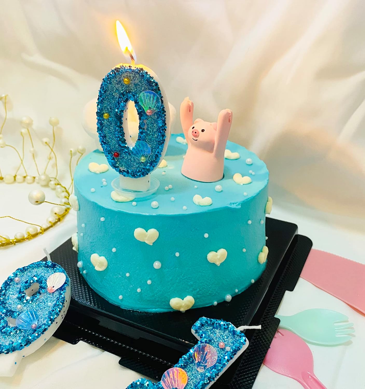 Blue Number Candle,Shell Sequins Number Candles for Birthday Cakes Mermaid Themed Party Supplies Number 8 Candle