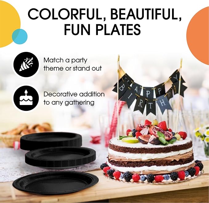 Exquisite Black Paper Plates Disposable Heavy Duty 100 Pcs - 50-7" & 50-9" Black Disposable Plates For Party Heavy Duty Paper Plate 350 GSM Birthday Party Supplies Plate Set