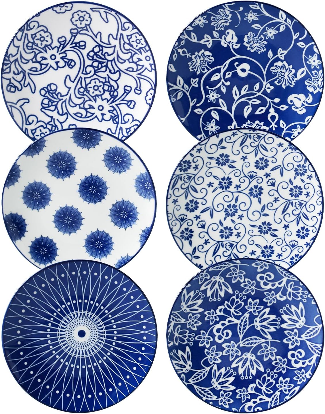 Ceramic Dessert Plates Set - 6 Inch Small Appetizer Plates for Kitchen - Salad Plate for Cake Snacks Side Dish, Microwave Dishwasher Safe, Gift, Vintage Blue
