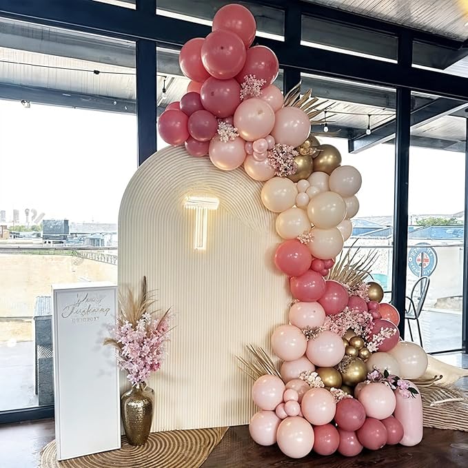 Dusty Pink Palloons 12 Inch Blush Light Pink Beige Nude Apricot Champagne Gold Metallic Latex Party Balloon Rose Gold Confetti Balloons for Women Boho Birthday Baby Bridal Shower Party Decor