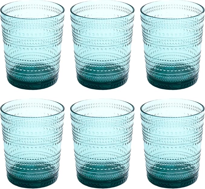 Beaded Double Old Fashioned Drinkware, Indoor/Outdoor, Sea Green, 15.6 oz., Set of 6