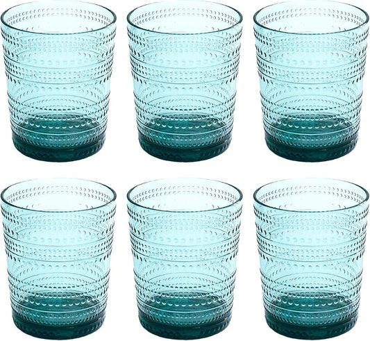 Beaded Double Old Fashioned Drinkware, Indoor/Outdoor, Sea Green, 15.6 oz., Set of 6