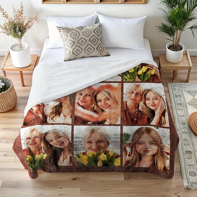 Mothers Day Blanket Gifts for Mom,Custom Blanket with Picture Text Personalized Photo Throw Blanket Customized New Moms Gift from Daughter Son Husband, Birthday Gift for Wife Grandma Grandmother Women