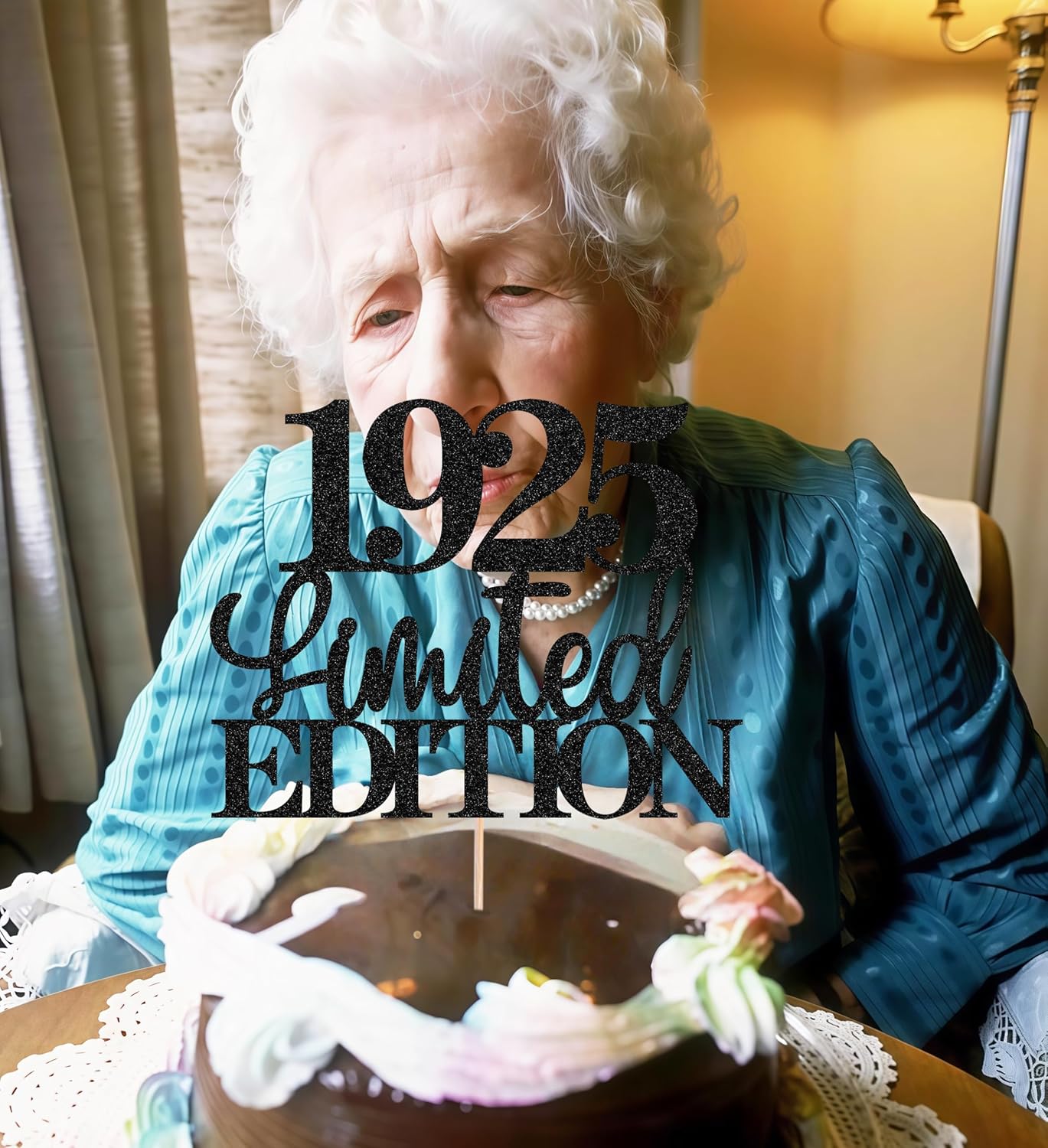 Limited EDITION 1925 Cake Topper - Black Glitter Happy 100th Birthday Party Cake Decoration Supplies, Cheer to 100 Years Cake Bunting Decor for 100th Birthday Party Photo Booth Props