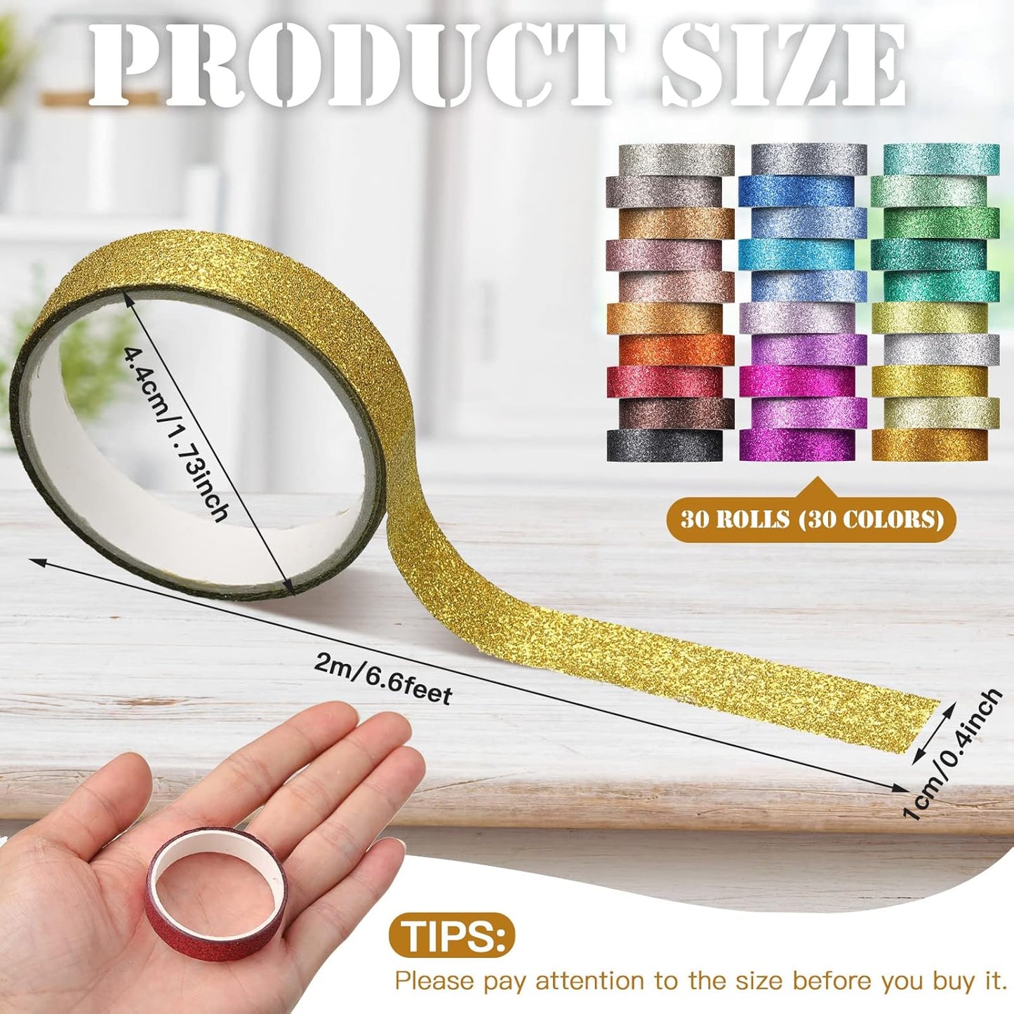Eaasty 30 Rolls Glitter Washi Tape Colored 66 Yard Rainbow Metallic Tape Decorative Adhesive for Art Scrapbook DIY Craft Projects Gift Wrapping Decor