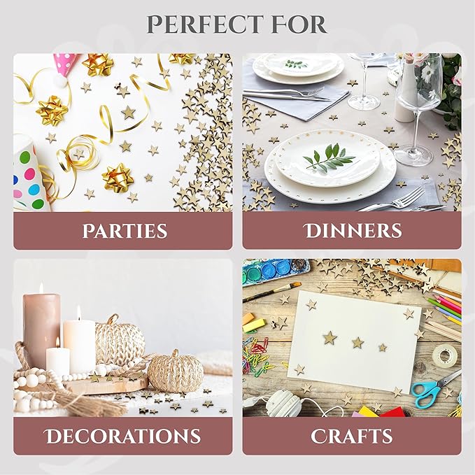 Confetti - Engraved Wood - Rustic Wooden Wedding Decor Party Table Scatter Decorations (Stars)