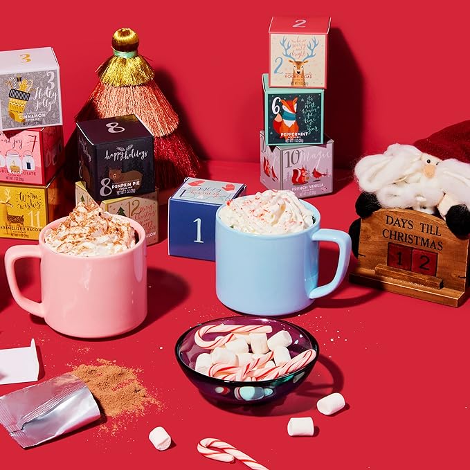 Thoughtfully Gourmet, 12 Days of Christmas Hot Chocolate Gift Set, Flavors Include Rocky Road, Cookies Butter, Pumpkin Pie & More, Set of 12