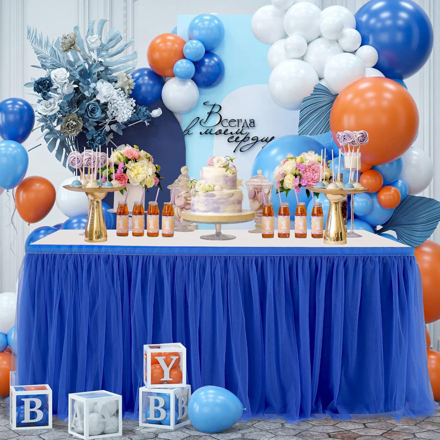Royal Blue Tulle Table Skirt for Baby Shower Tutu Table Cloth Cover for 6ft Rectangle Tables or Round Tables for Wedding Reception, Bridal Shower, Birthday Party, Graduation, Banquet Decorations