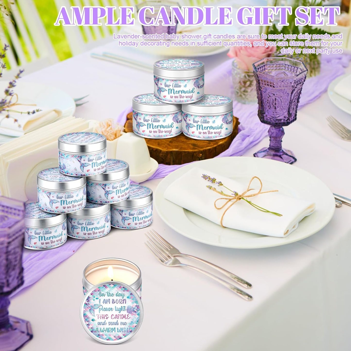 MTLEE 24 Pcs Mermaid Baby Shower Party Favors Candles Lavender Scented Baby Shower Favors for Guests Rustic Tealights Candles Gender Reveal Return Gifts Girl Boy(1.2 Oz, Colorful)