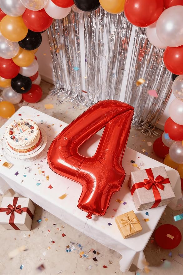 Laser Red Number Balloon 40 Inch, 0 Number Balloons, 10 20 30 40 50 Numbers Balloon Birthday Decorations, Party Supplies for Women