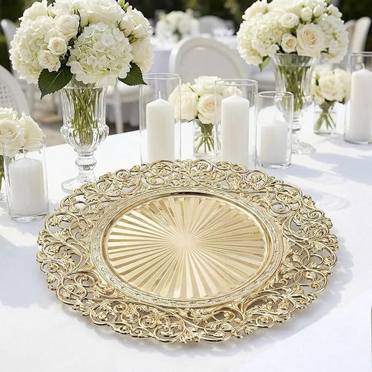 13inch Round Gold Charger Plates,Plastic Plate Chargers Set of 8,Chargers for Dinner Plates,Gold Plates for Wedding,Party,Event Decoration