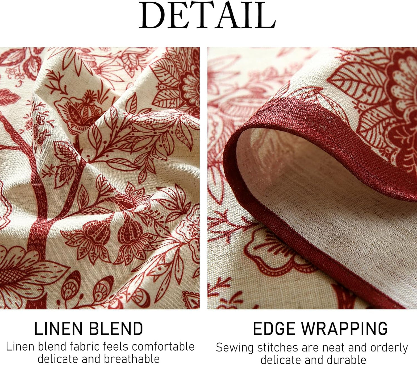 ISAENNE Designer French Linen Table Cloth for Rectangle Table,Red Floral Washable Indoor Tablecloth,Durable Home Decor Tablecloths for Dining Thanksgiving Kitchen Party Christmas,55"*79"-Ruyi A