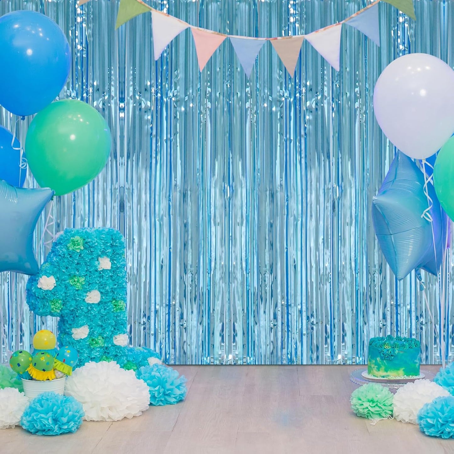 Accevo 3Pack Light Blue Party Streamers 3.2x8.2 Feet Metallic Fringe Curtains Tinsel Streamers Party Decor for Summer Party Beach Theme Party Decorations Wedding Birthday Xmas New Year Photo Booth