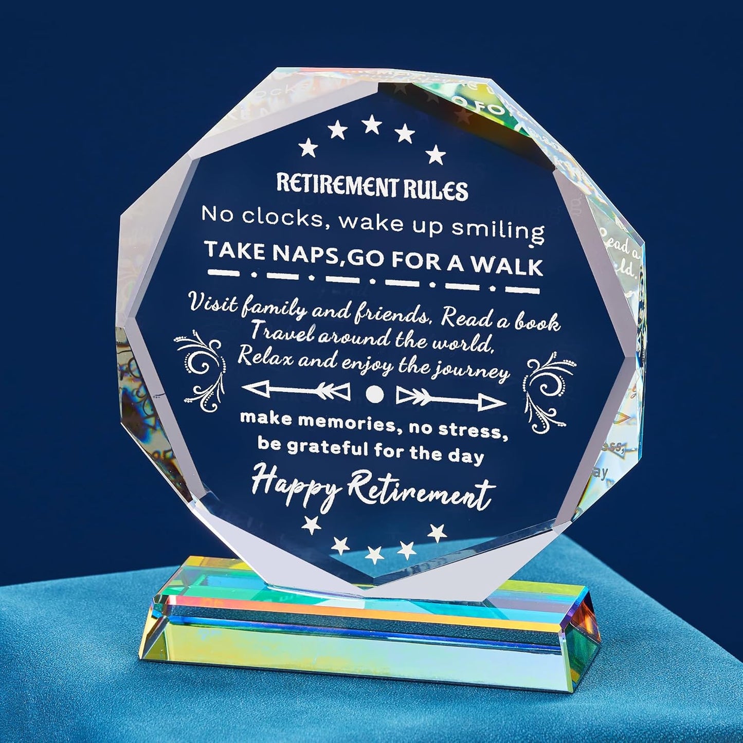 Retirement Decorations Inspirational Gifts for Men Women, 4.7Inch Retirement Rules Glass Plaque Party Decor for Coworkers, Boss, Employee, Teacher, Nurse, Woman, Man
