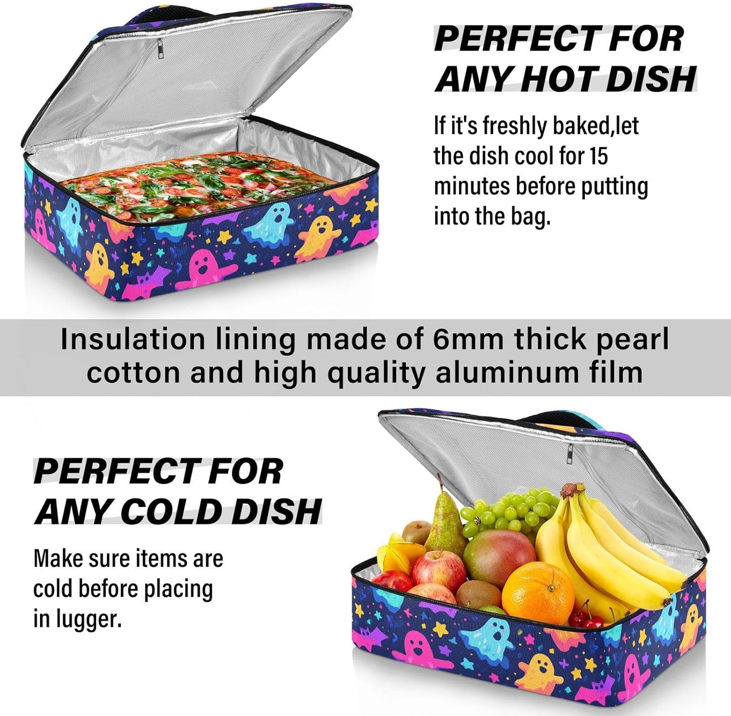 Casserole Carriers for Hot or Cold Food Reusable Casserole Dish Carrier Insulated Thermal Large Capacity Durable Perfect for Party Camping Family Gatherings Yellow Fish