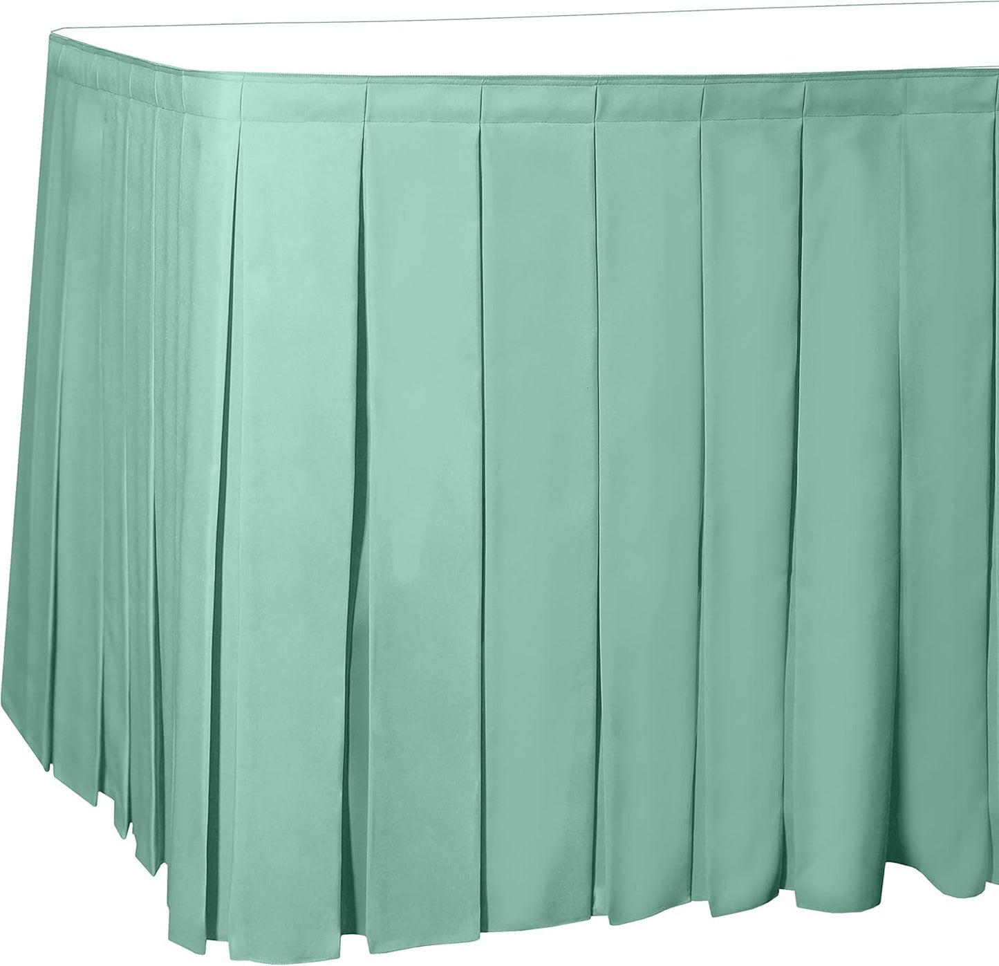 Ultimate Textile Pleat Polyester Fabric Table Skirt - Machine Washable, Flame Resistant, Cut & Sewn in NJ, Desk Skirt - Mint, 17' Box Pleat x 42" h