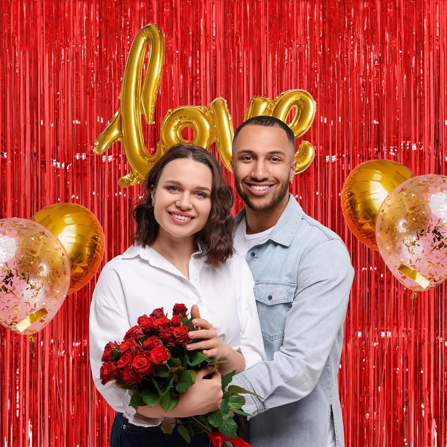 Christmas Decorations Red Streamers - Thicken 4 Pack 3.2 x 8.2 FT - Red Tinsel Foil Fringe Curtains Party Backdrop for Birthday, Casino, Carnival, Cherry, Hollywood Red Carpet Party Decorations