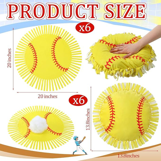 Mindsoft 6 Sets Fleece Tied Pillow Craft Kit Softball Theme DIY Pillow Making Set for Kids, No Sewing with Soft PP Cotton Stuffing for Softball Home Classroom Activity Gift for Sports Birthday Party
