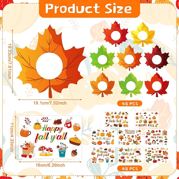 Jetec 48 Packs Thanksgiving Fall Picture Frame Craft Kits Maple Leaf Shape DIY Photo Frame with Stickers Make Your Own Picture Craft for Autumn Home Classroom Decor