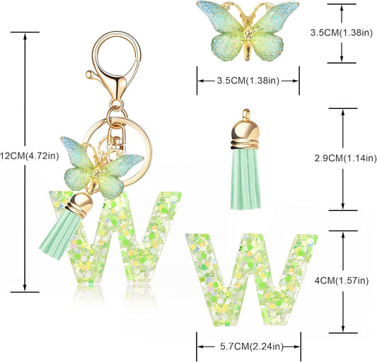 Fashion Alphabet Initial Letter Keychain Tassel Butterfly Pendant Key Ring for Purse Handbags Women Girl