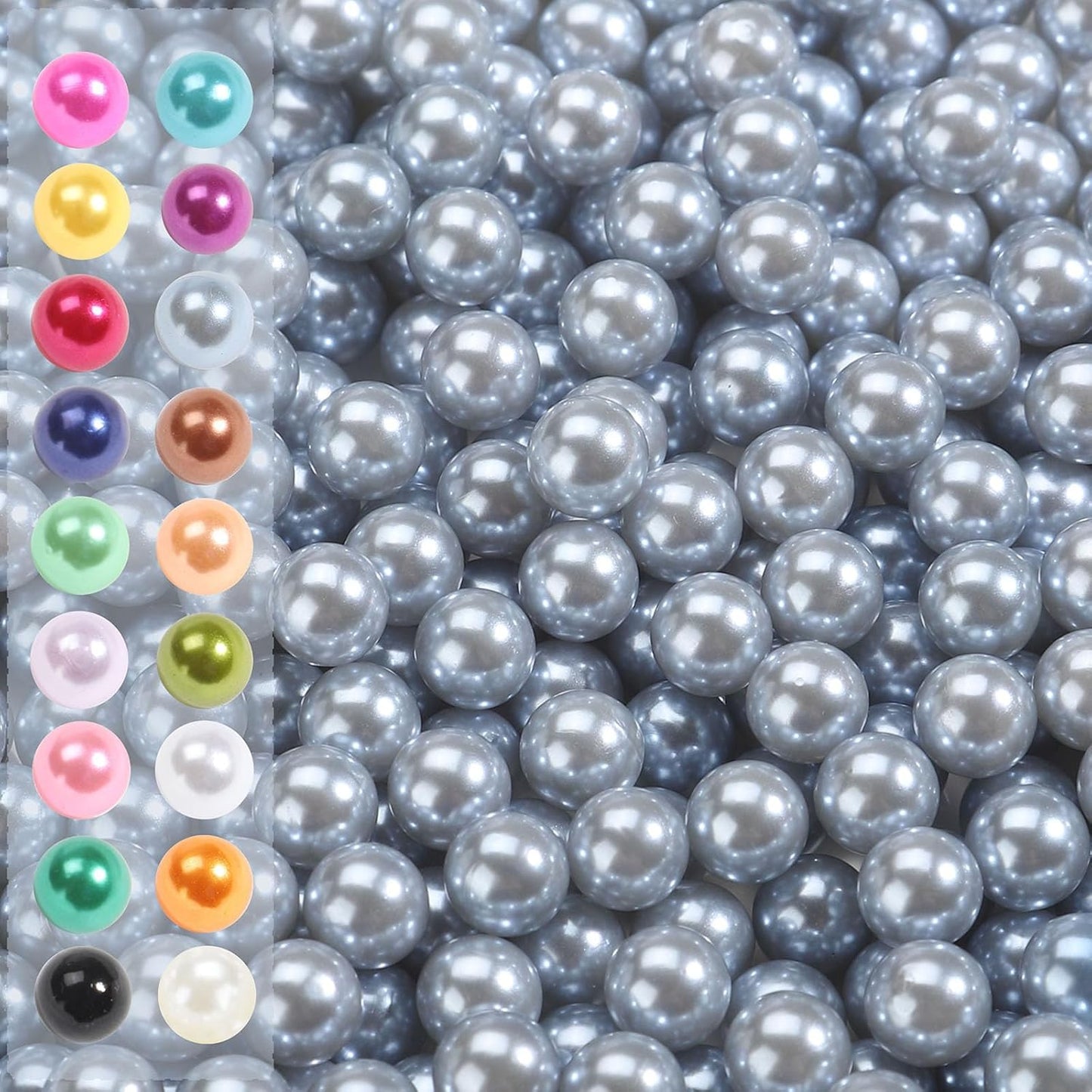 980pcs Undrilled Holeless ABS Faux Pearl Beads for Vase fillers, No Hole Round Pearls for Cosmetic Boxes, DIY Parts, Table Scatter, Wedding, Birthday Party Home Decorating (Silver Gray, 8mm)