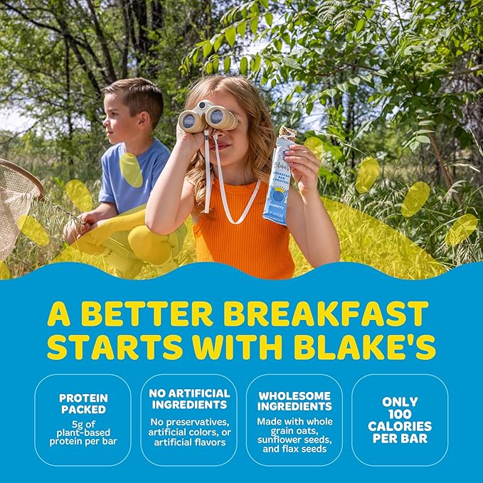 Blake's Breakfast Bars with Protein — Blueberry (30 Count), 5g Clean Plant-Based Protein, Gluten Free, Nut Free, Dairy Free & Vegan, Healthy Snacks for Kids or Adults, School Safe