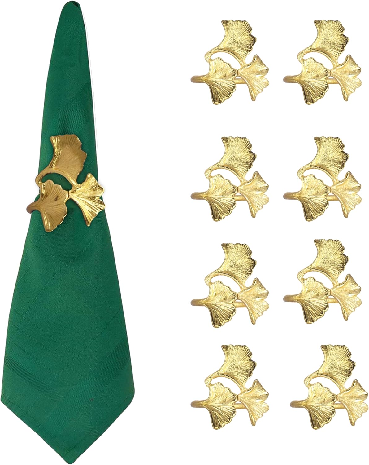 Gold-Tone Ginkgo Leaf Napkin Rings - Set of 6 - Unique and Elegant Tableware 5X4 Inchs Golden