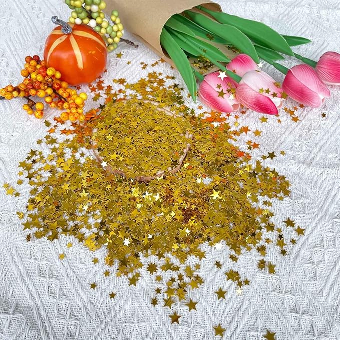 WEIKA 60g Star Confetti Glitter Star Table Confetti, Metallic Foil Star Glitter, Table Decorations for Party Wedding birthday graduation Decorations(Glitter Gold Set, 10mm and 6mm)