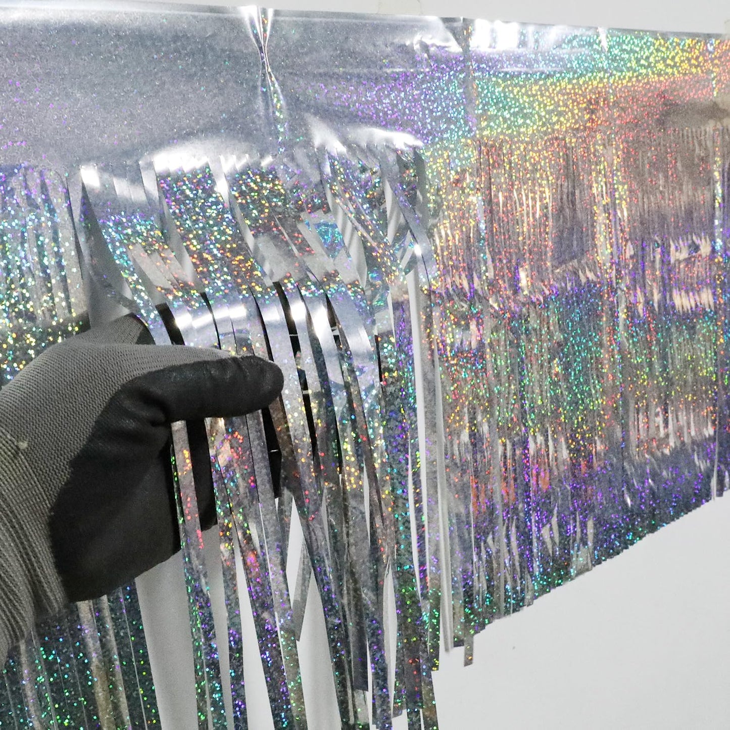 3 Pack Total 30 Feet Foil Fringe Garland Lilac Silver Metallic Wall Hanging Drapes Tassel Skirting Iridescent Silver Tinsel Streamers for Parade Float Trailer Birthday Wedding Party